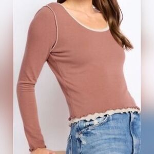 Lush Lettuce Edge Long Sleeve Knit Top Large - New With Tags